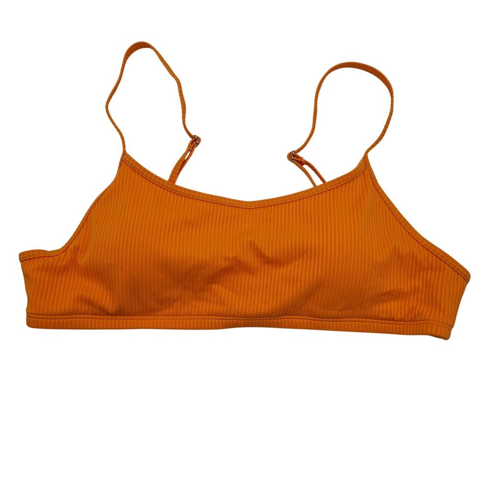 Halara Womans size L Ribbed U Neck Hook Back Bikini Top Swimsuit Orange NEW